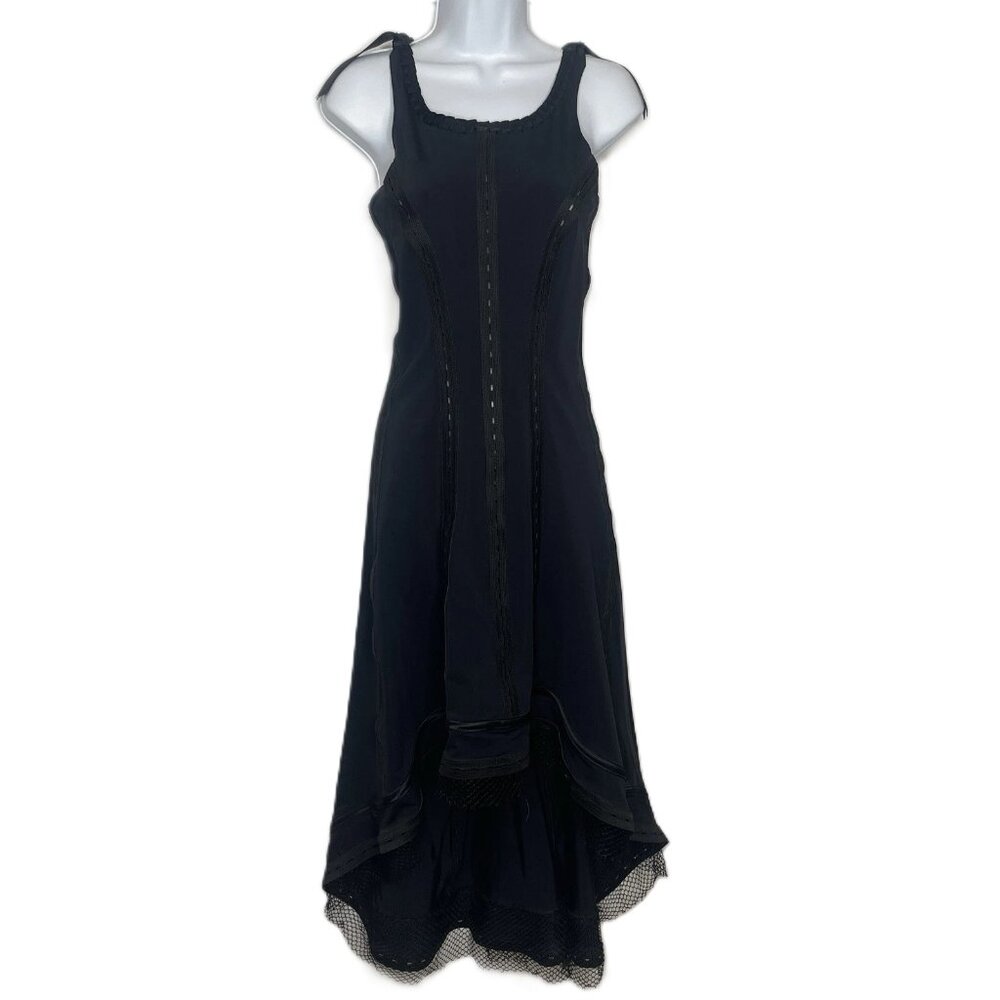 Vintage 90s Catherine Coatney Slip Dress Size S Black Fishnet Ribbon Goth Fetish